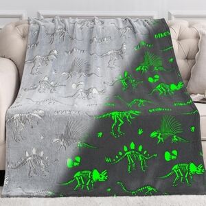 Gray Dinosaur Gifts Toys for Kids Boys - Dino Glow in The Dark Blanket‎ 50"x60